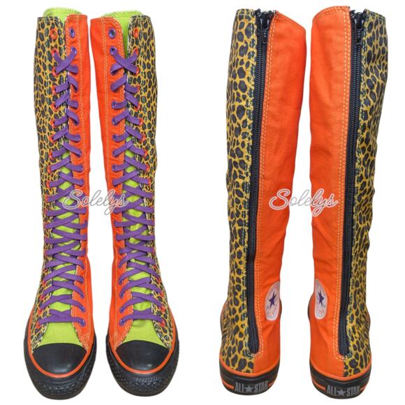 Converse 2011 XXHI Custom Orange Animal Print Knee High Sneaker Boot Womens 7.5 - Picture 1 of 13